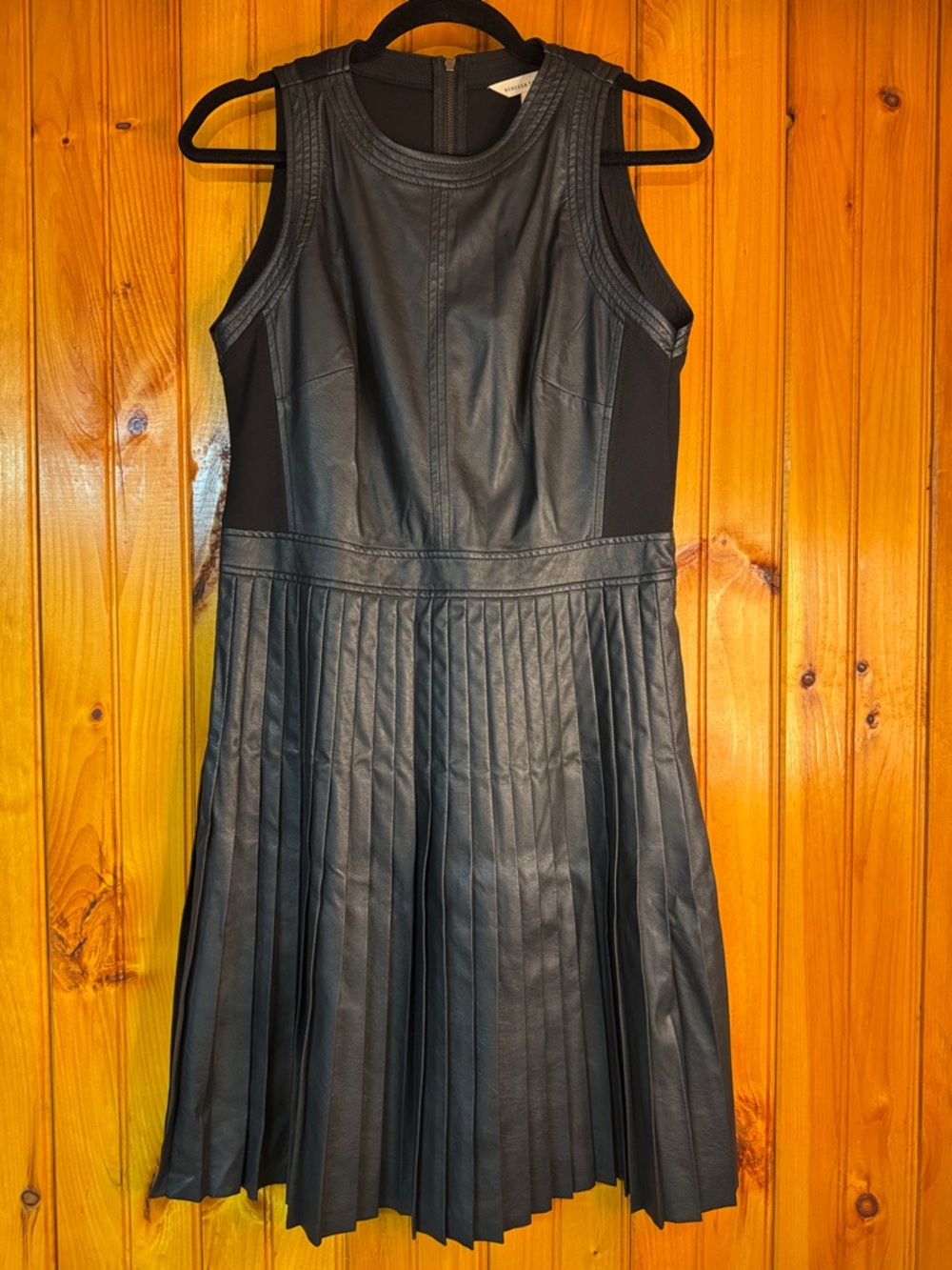 Rebecca Taylor Black Sleeveless Pleated Faux-Leather Midi Dress